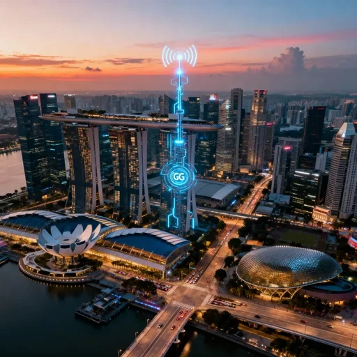 Singapore skyline with 5G network overlay